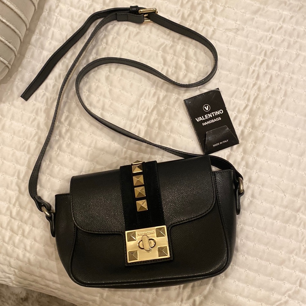 Mario Valentino black leather studded crossbody bag